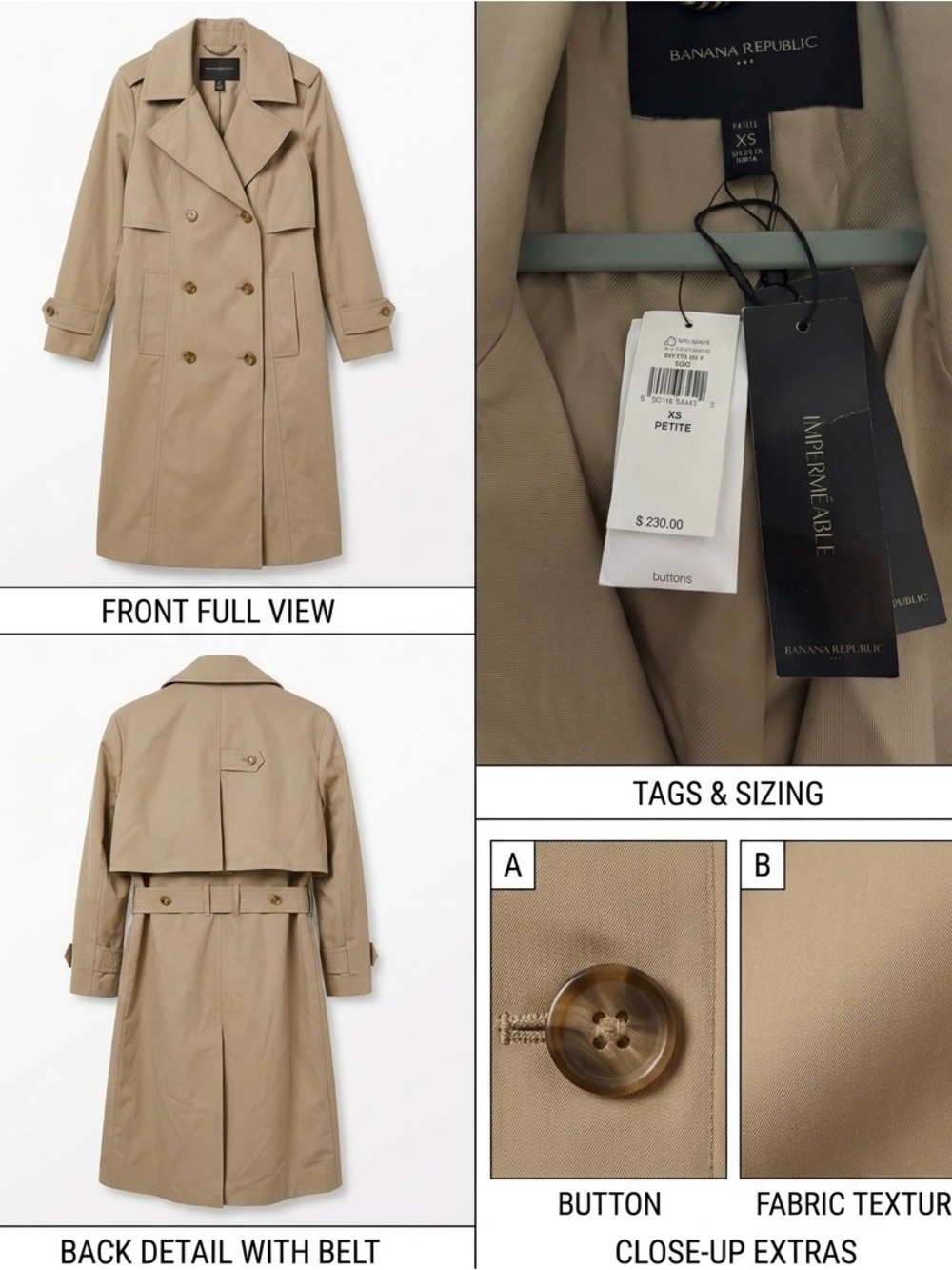 Banana Republic Women's Tan Double-Breasted Trench Coat